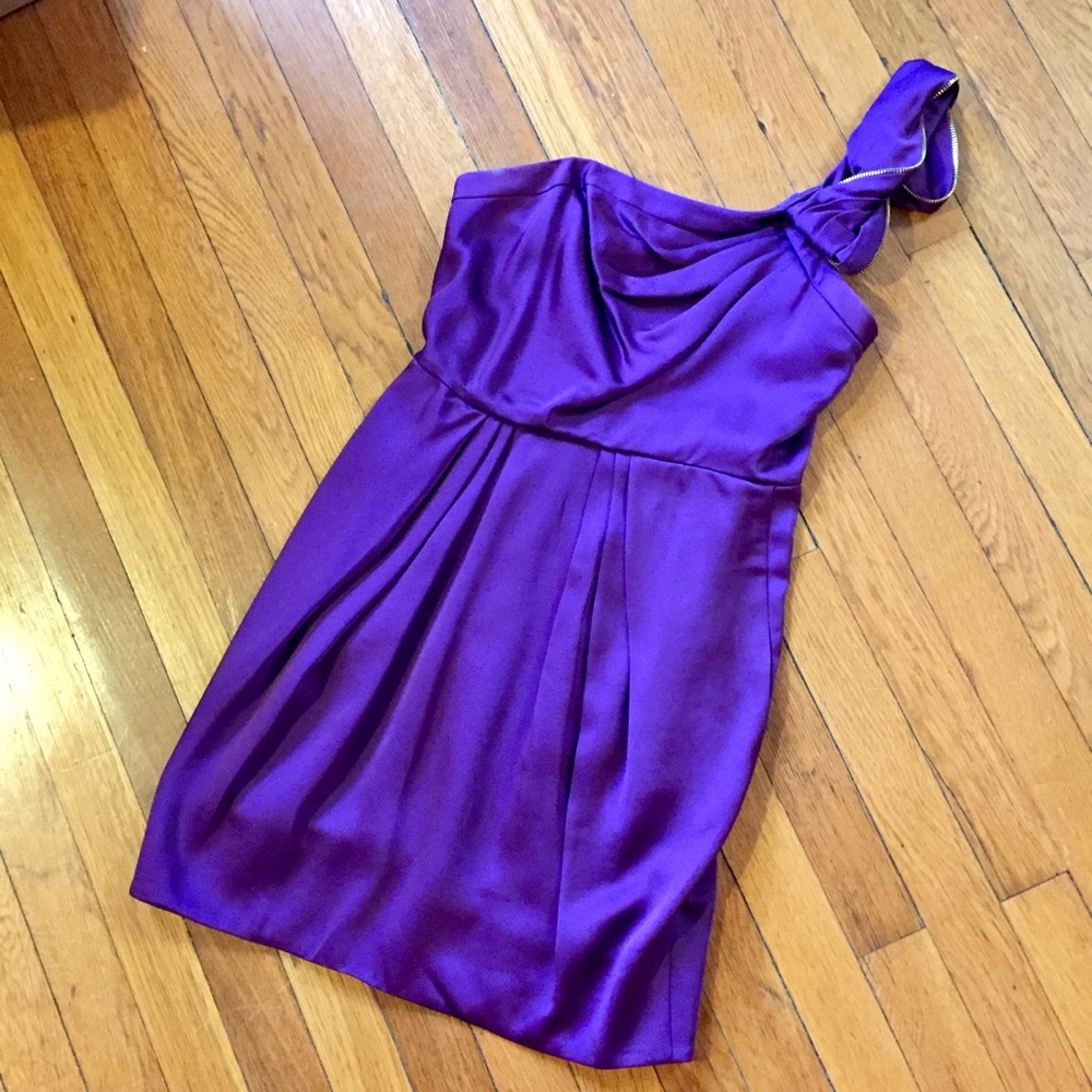 Purple BCBGMaxAzria one shoulder cocktail dress